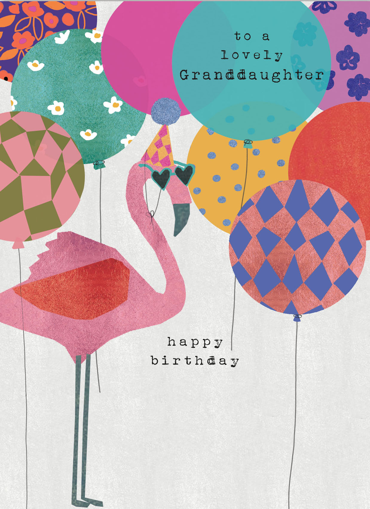 Flamingo and Balloons Granddaughter Birthday Card