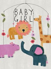 Animals Hanging Mobile New Baby Girl Card