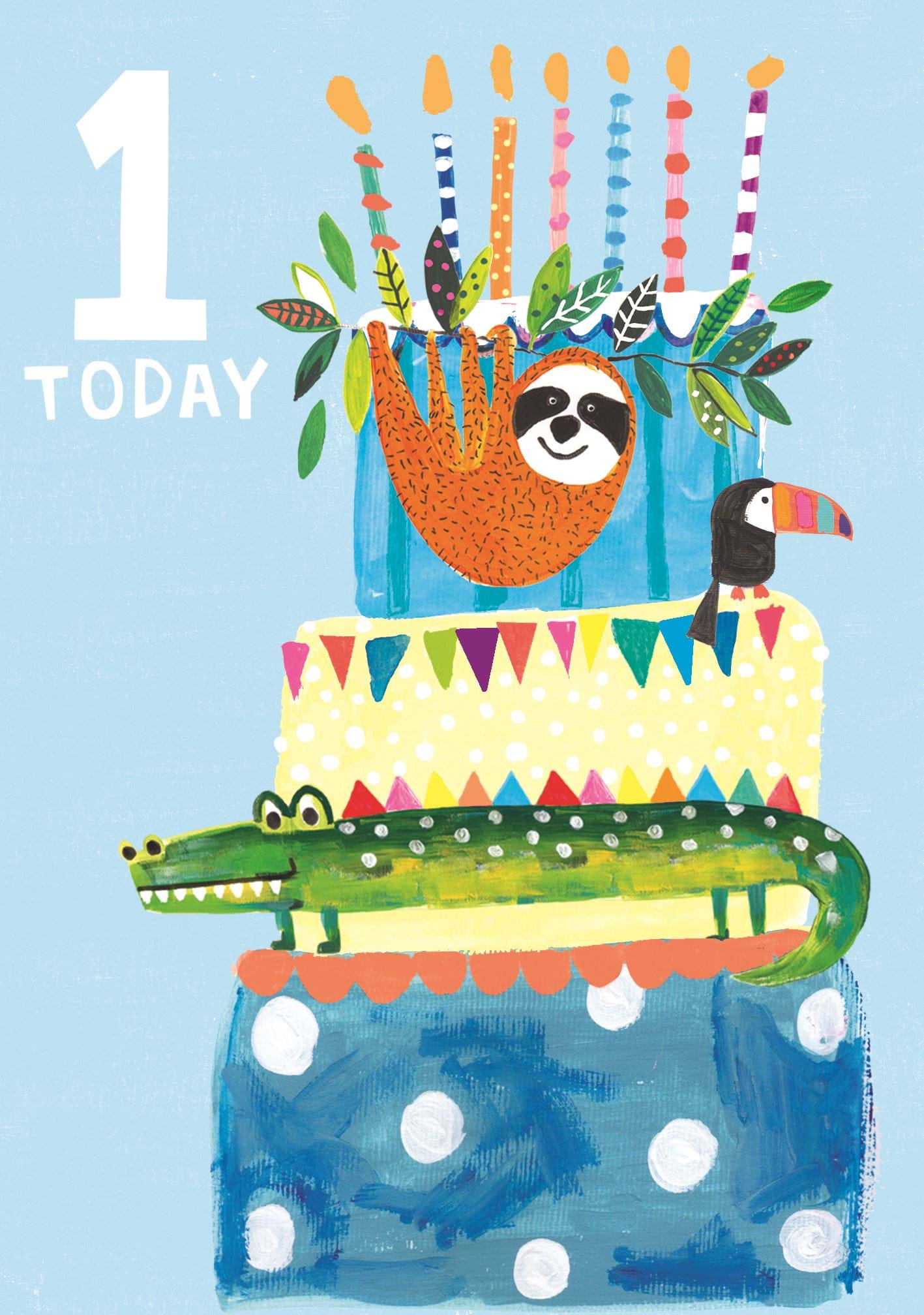 Blue Animal Cake 1st Birthday Card