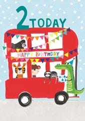 Animal Bus 2nd Birthday Card