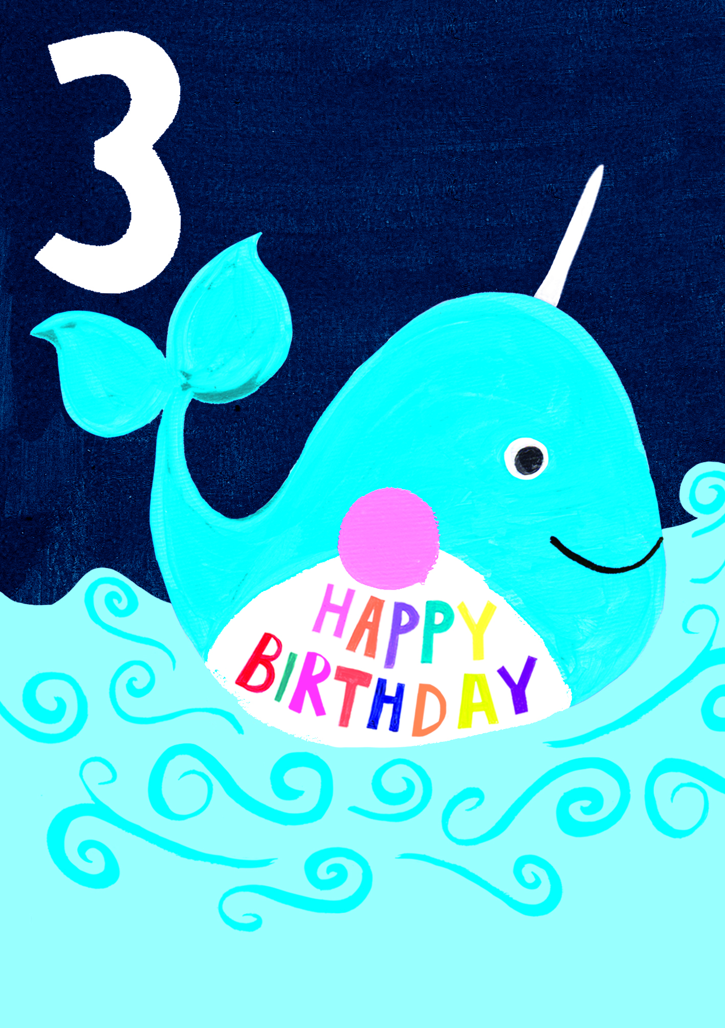 Narwhal 3rd Birthday Card