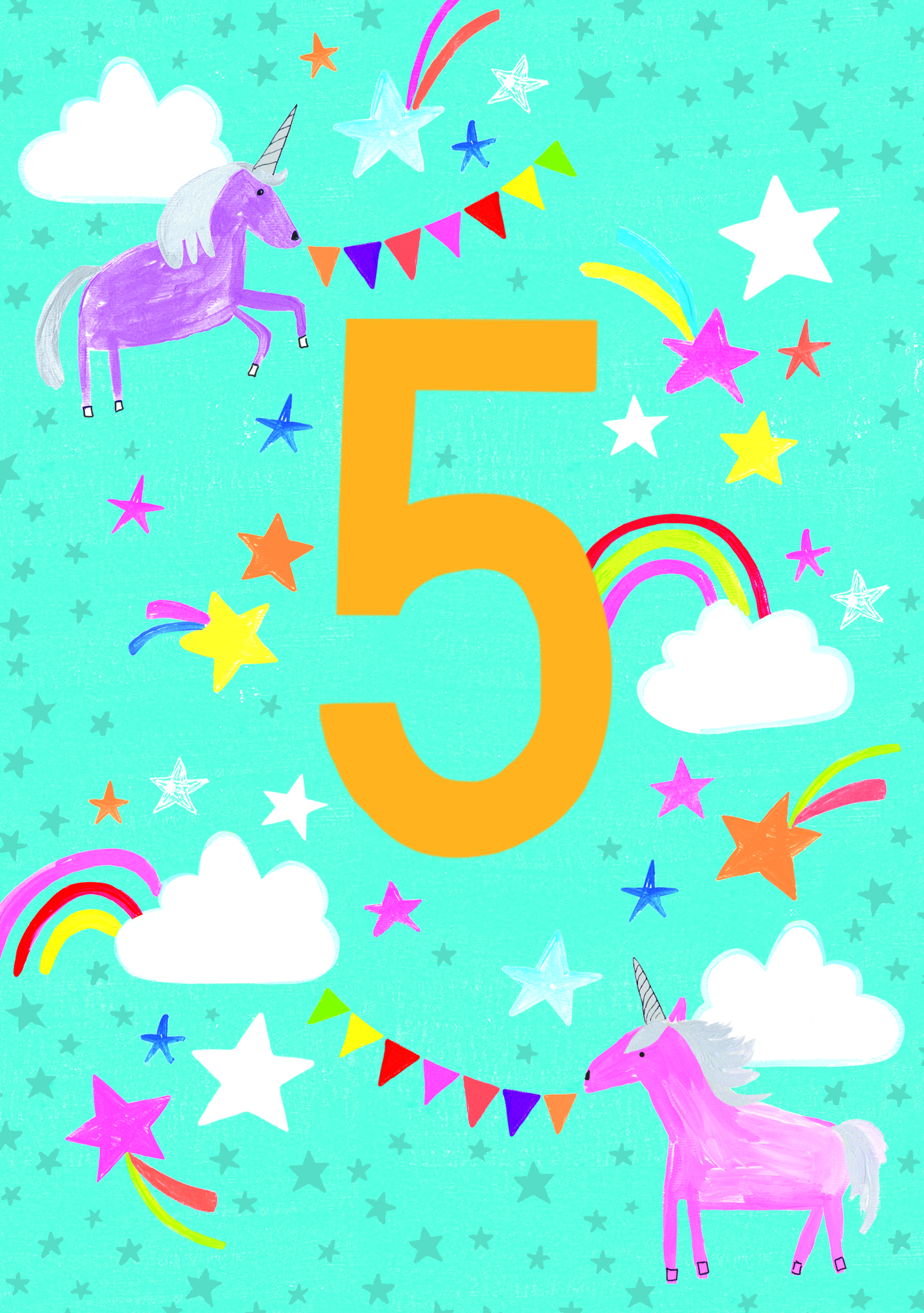 Pink Unicorns 5th Birthday Card