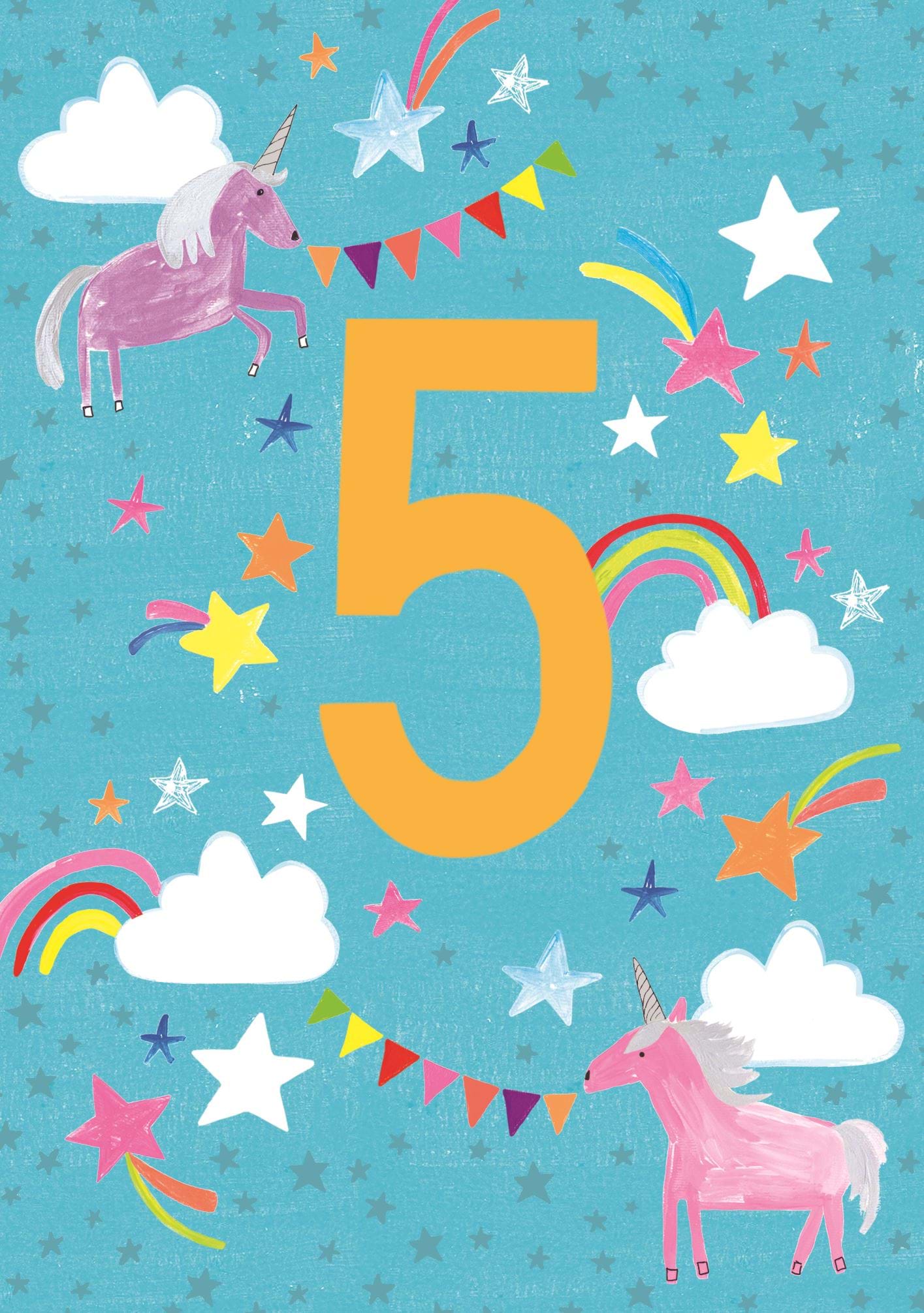 Pink Unicorns 5th Birthday Card