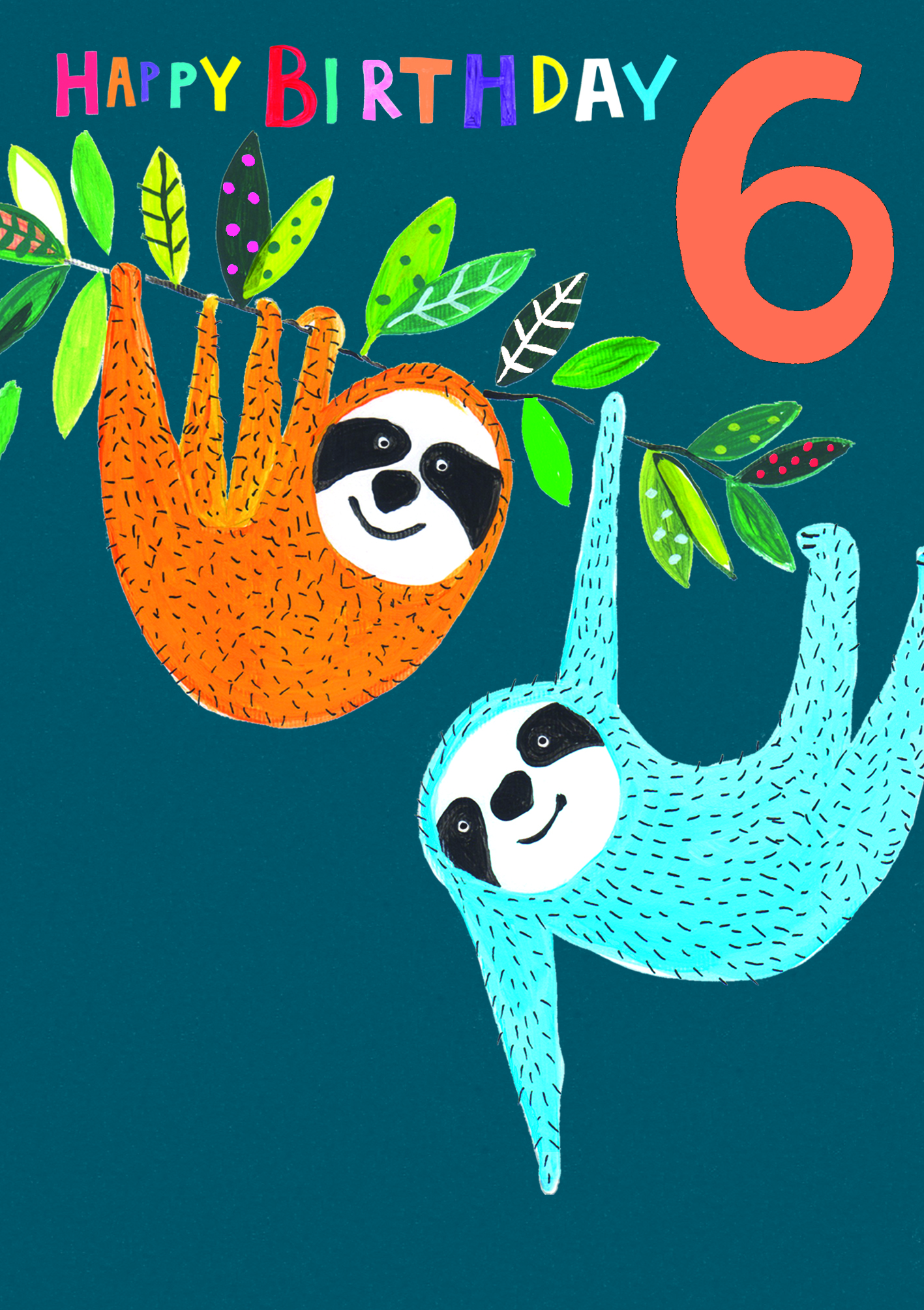 Hanging Sloths 6th Birthday Card