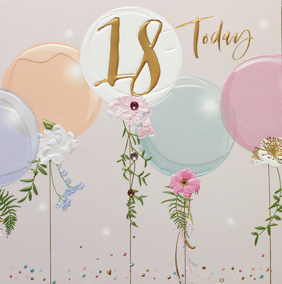 Balloons and Flowers 18th Birthday Card
