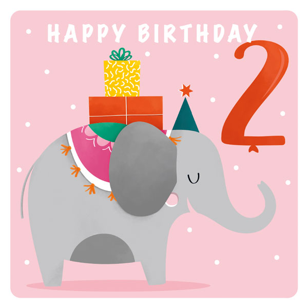 Elephant 2nd Birthday Card