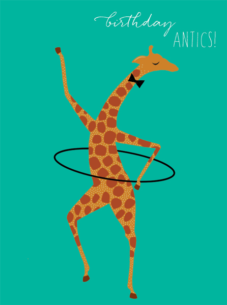 Hula Hooping Giraffe Birthday Card