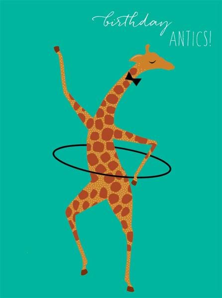 Hula Hooping Giraffe Birthday Card