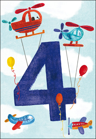 Helicopter 4th Birthday Card