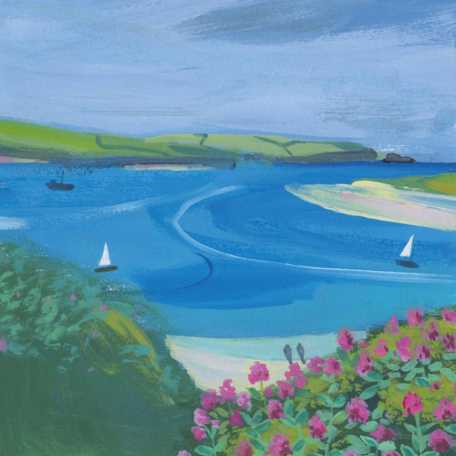 Beach Walking and Sailing Boats Greeting Card