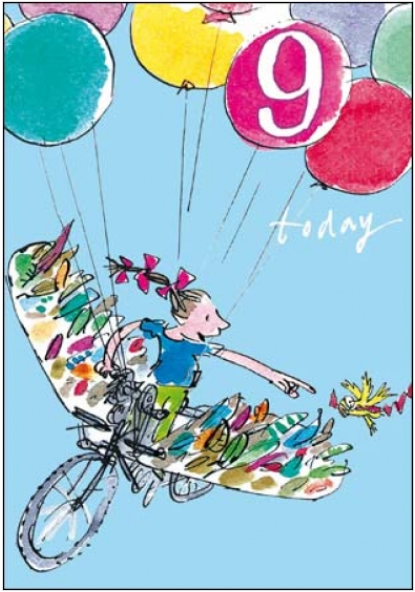 Flying Balloons 9th Birthday Card