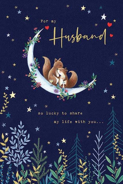 Squirrels in the Moonlight Husband Birthday Card