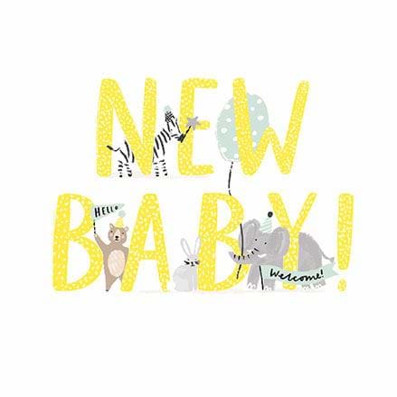 Animals in Party Hats New Baby Card
