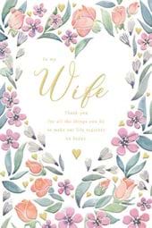 Floral Heart Wife Birthday Card