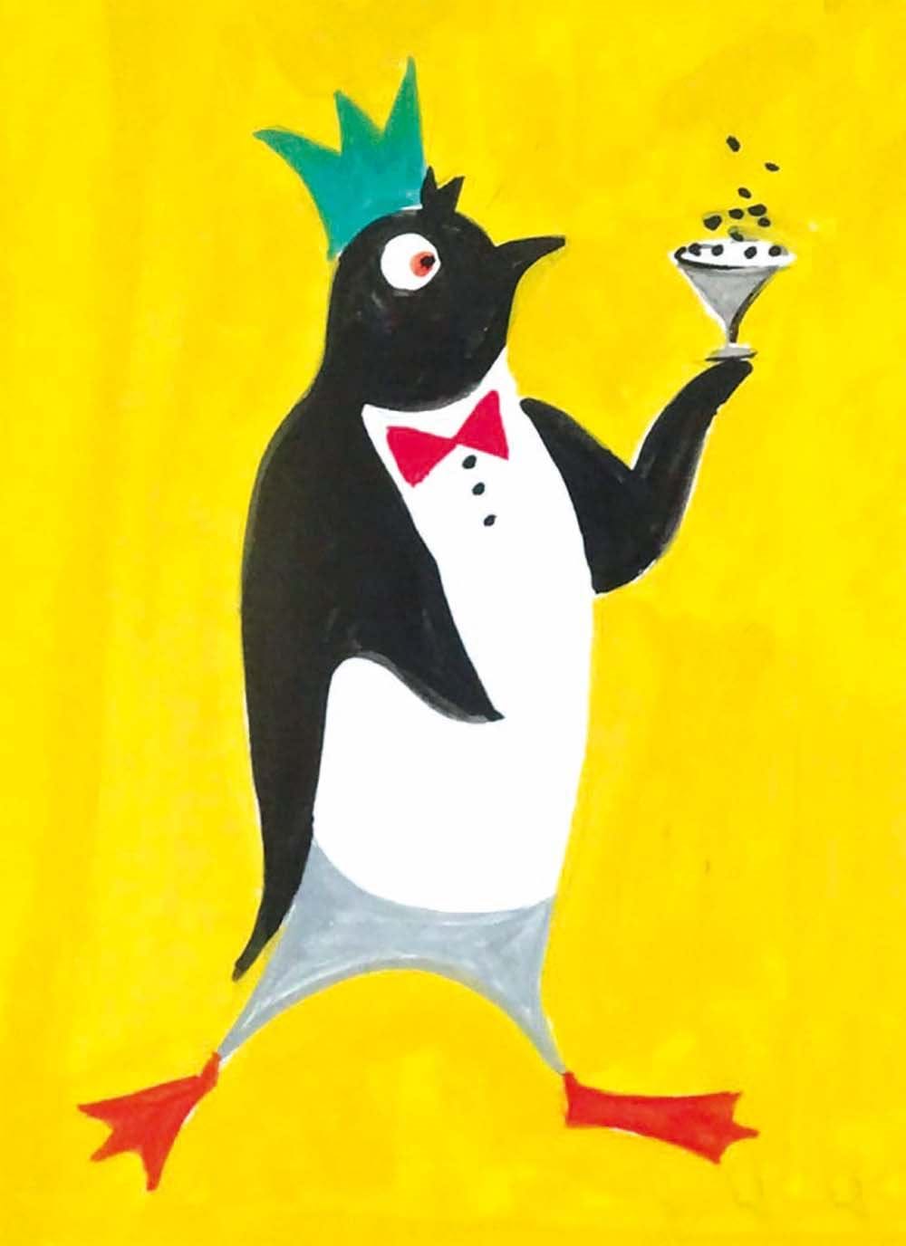 Penguin and Cocktail Birthday Card