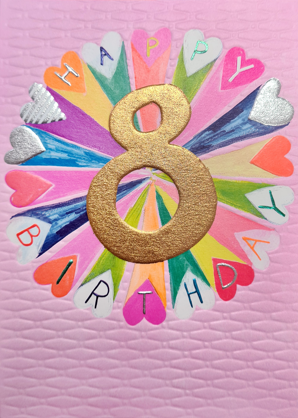 Rainbow Hearts 8th Birthday Card