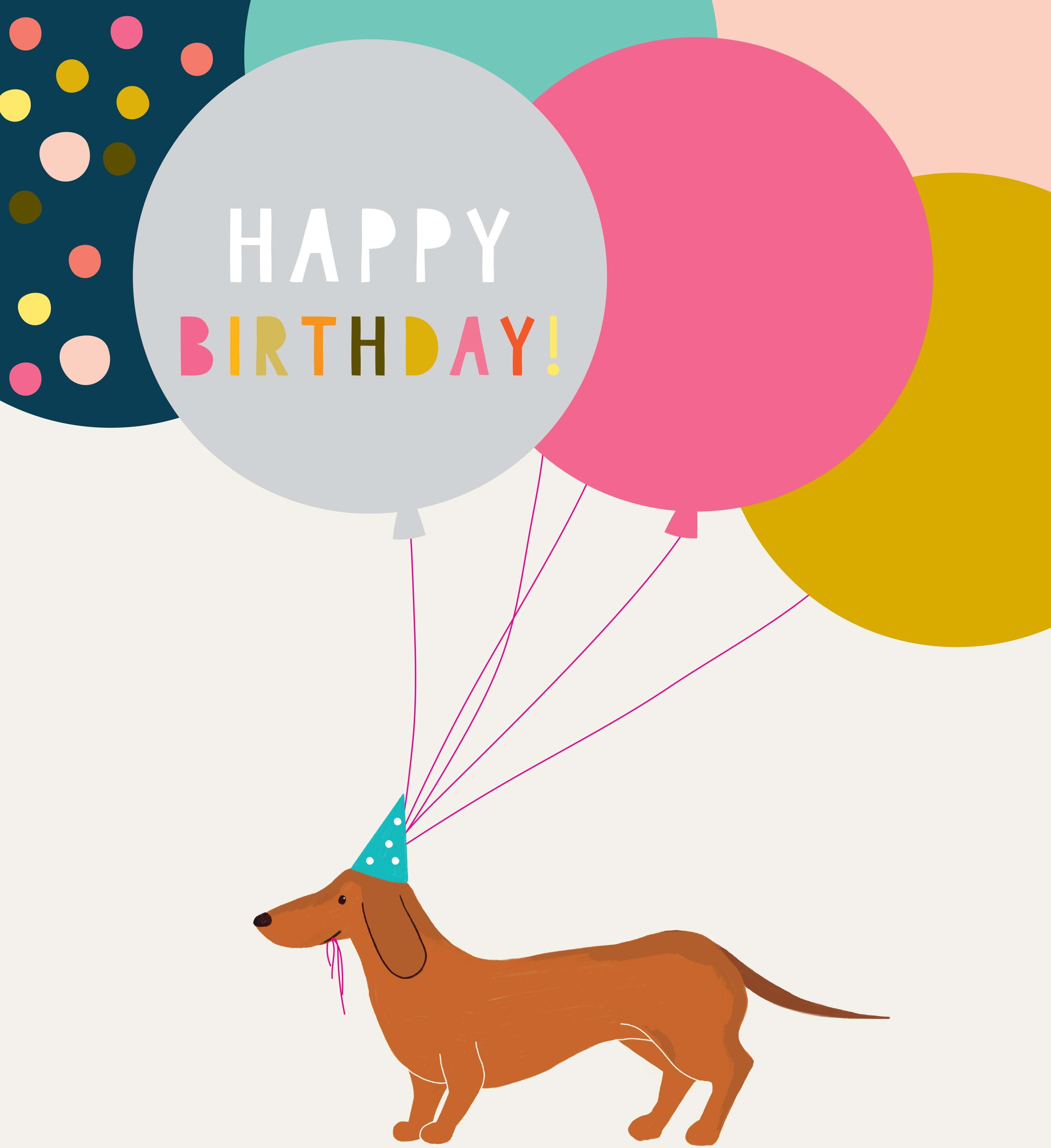 Sausage Dog and Balloons Birthday Card