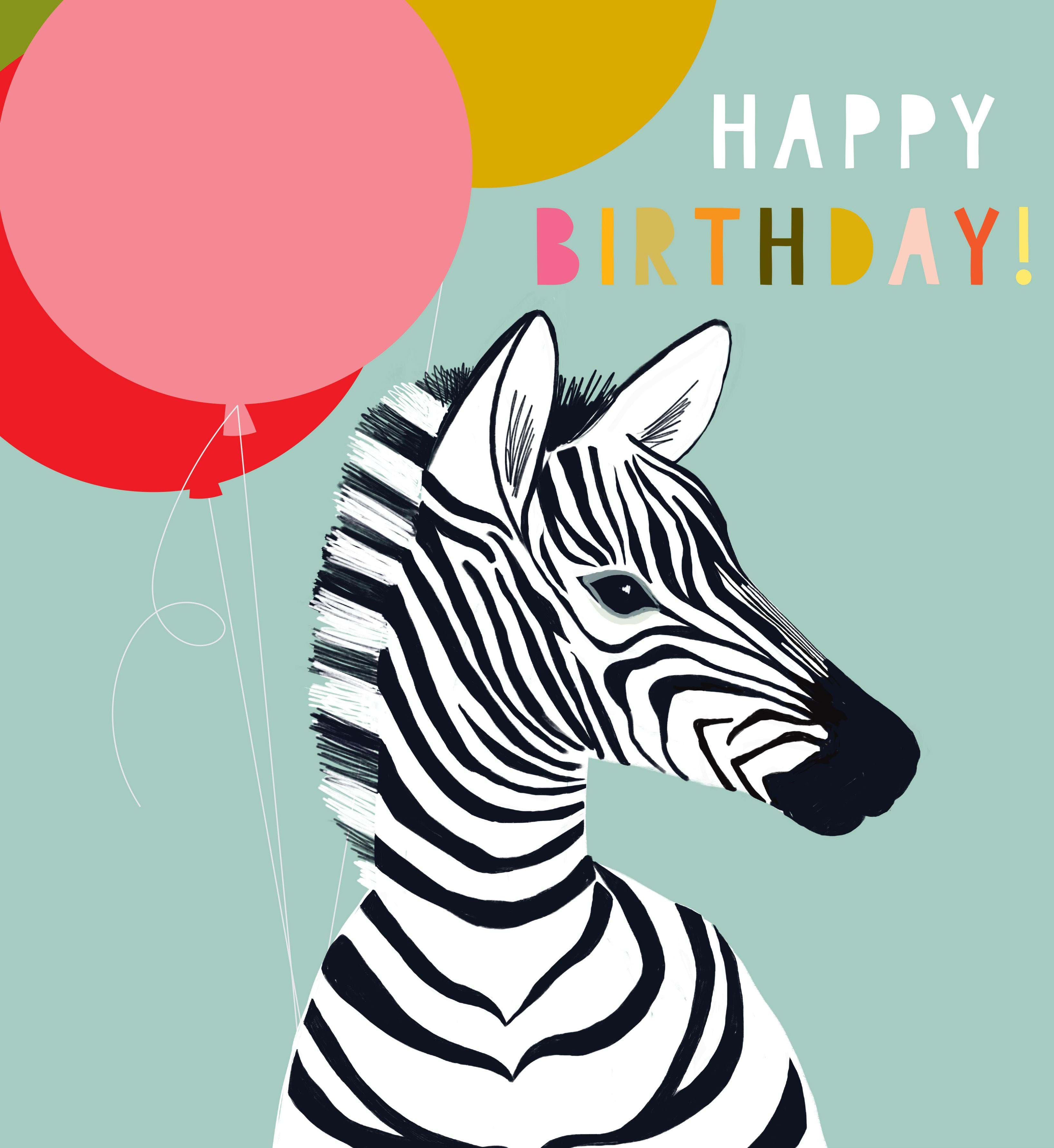 Zebra and Balloons Birthday Card