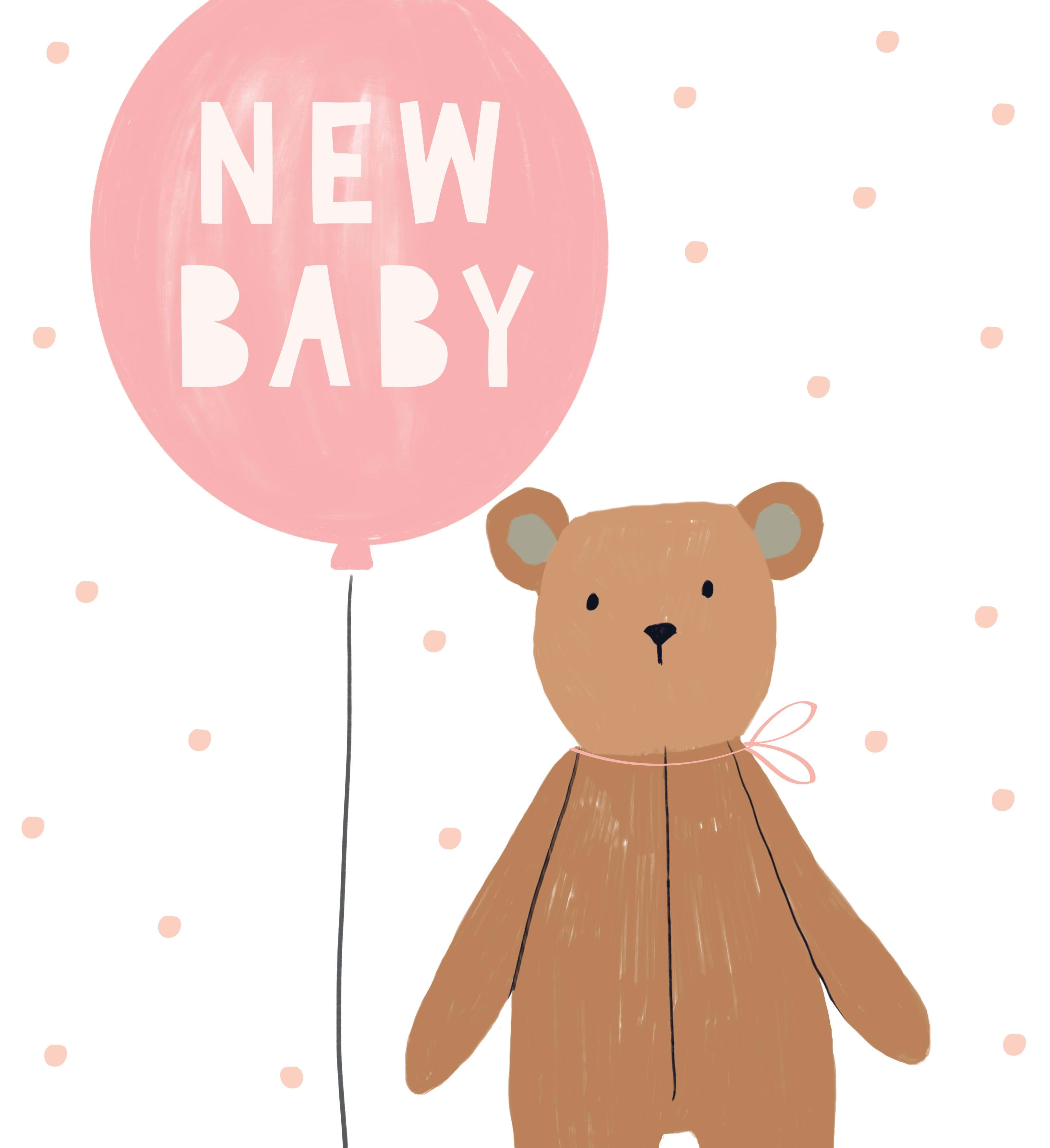 Pink Bear New Baby Card