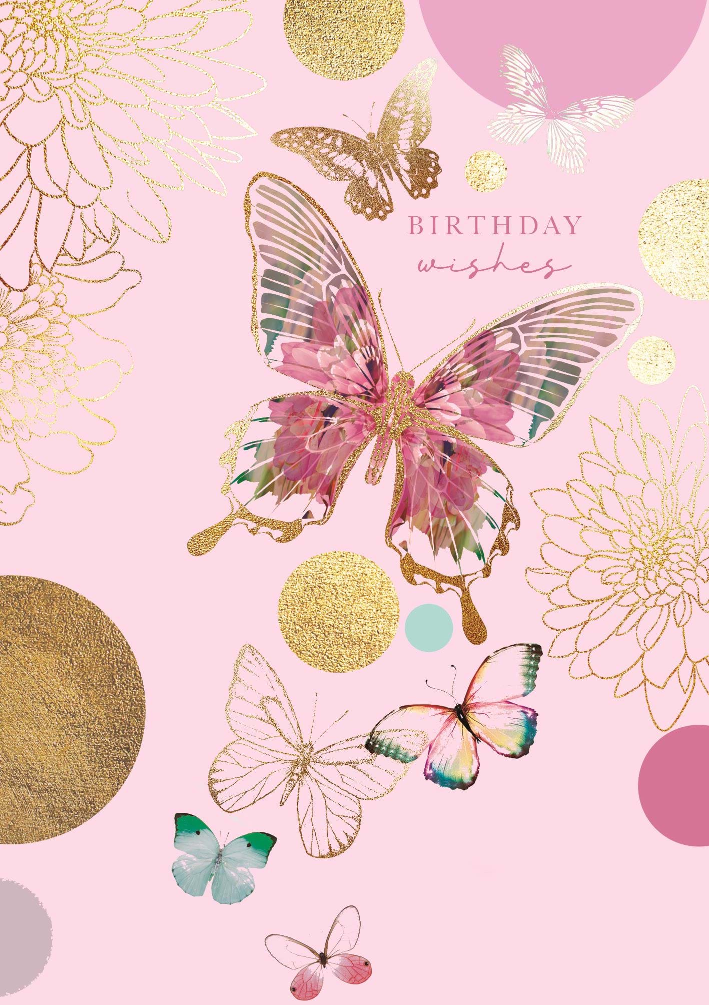 Golden Butterfly Birthday Card