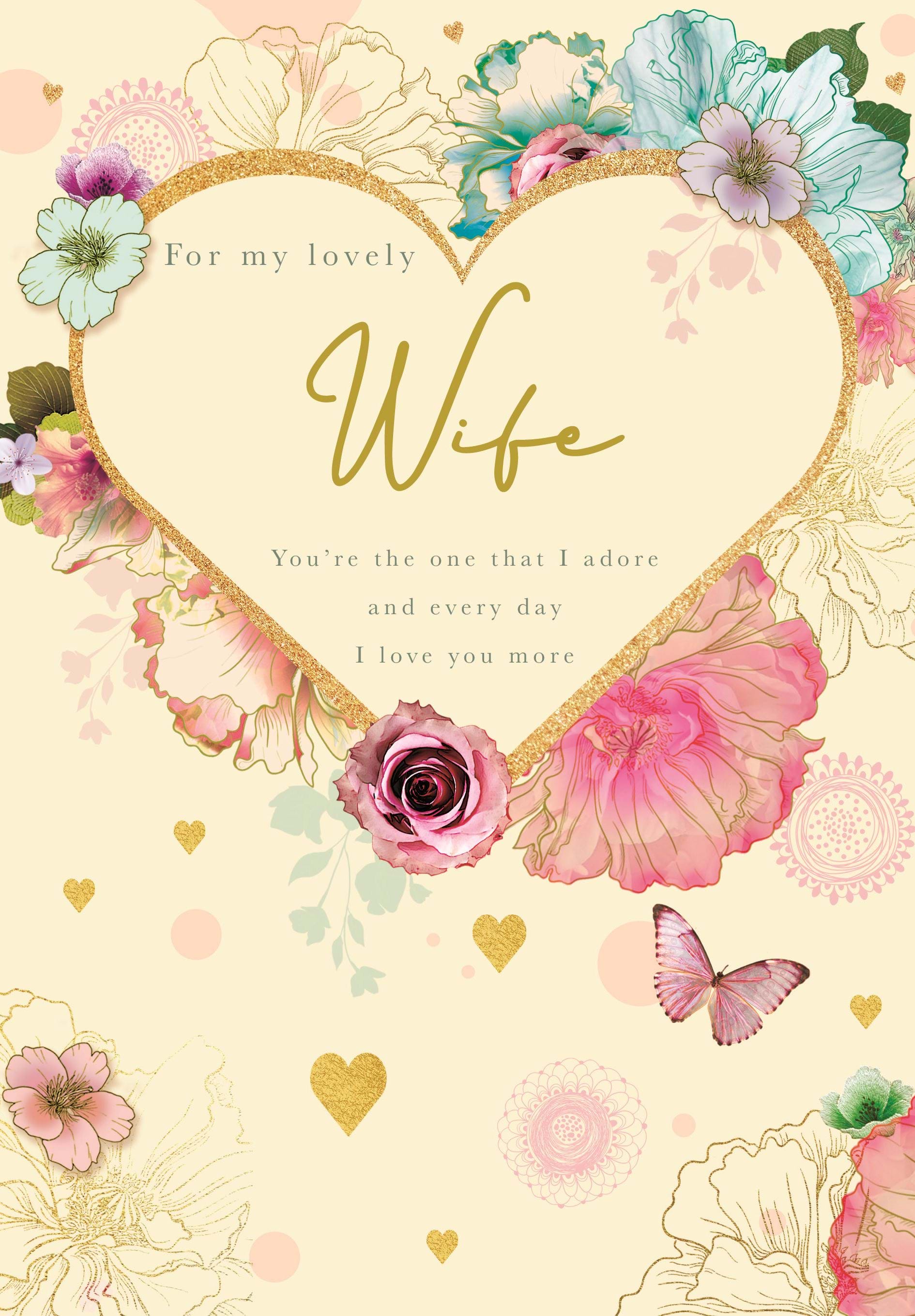 Floral Heart Wife Birthday Card