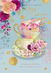 Floral Teacups Mum Birthday Card