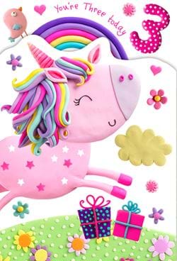 Pink Unicorn 3rd Birthday Card