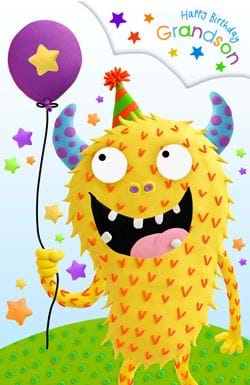 Yellow Monster Grandson Birthday Card