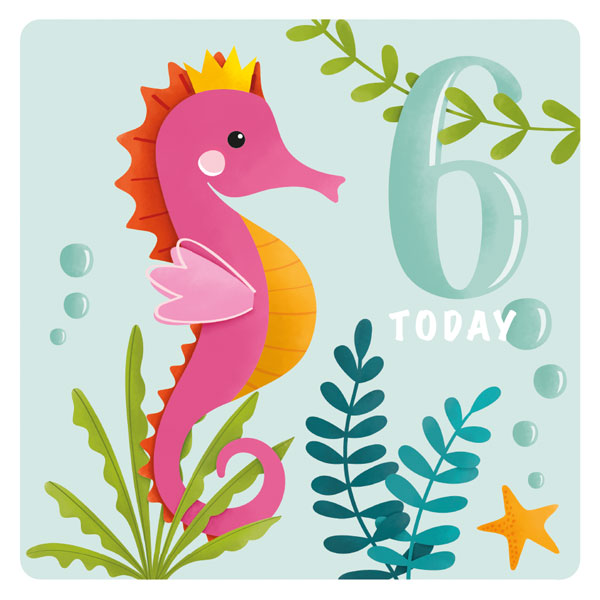 Seahorse 6th Birthday Card