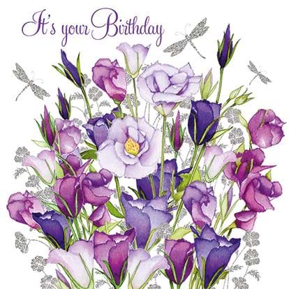 Purple Flowers Birthday Card