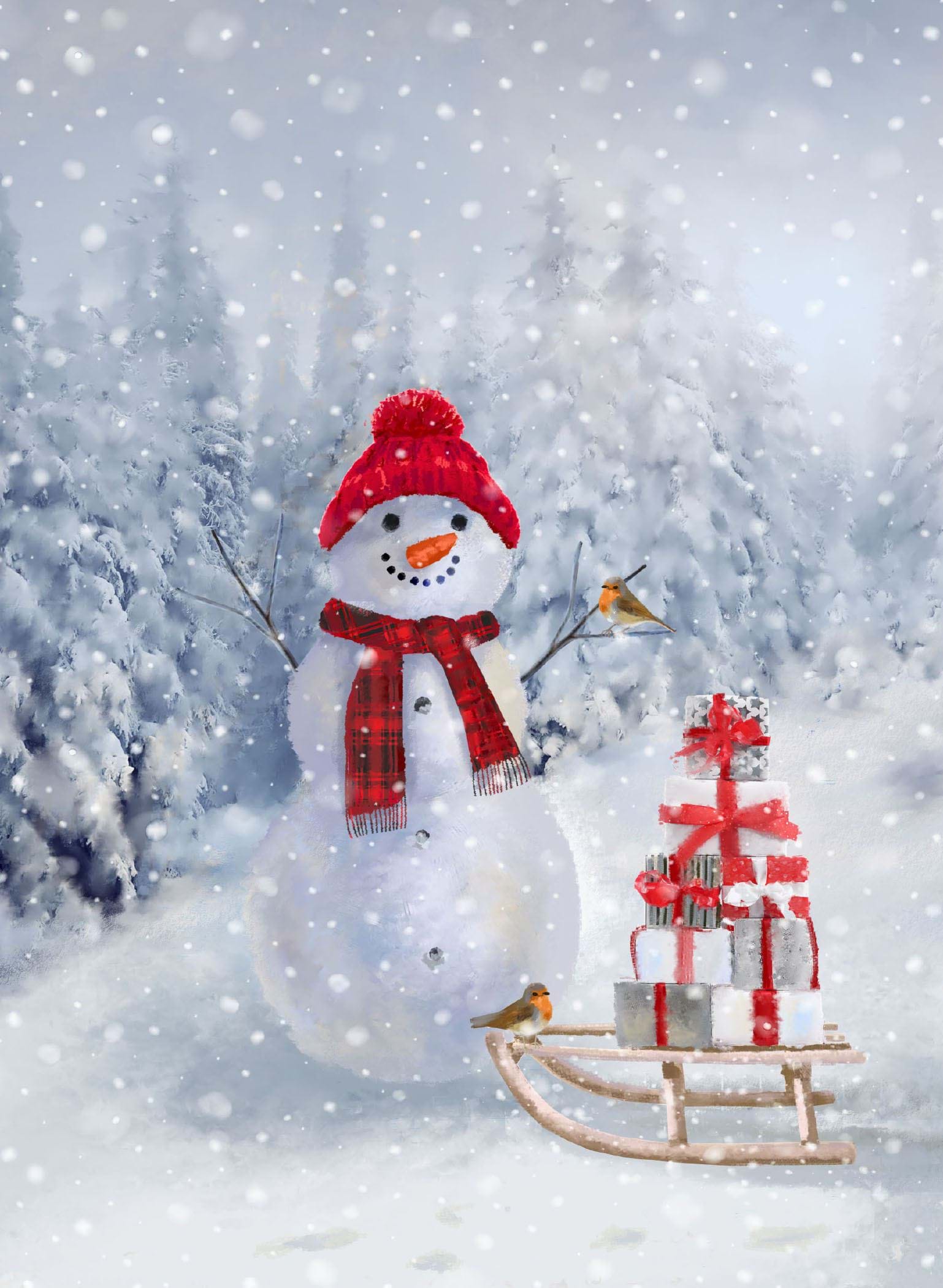 Snowman and Presents - Personalised Christmas Card