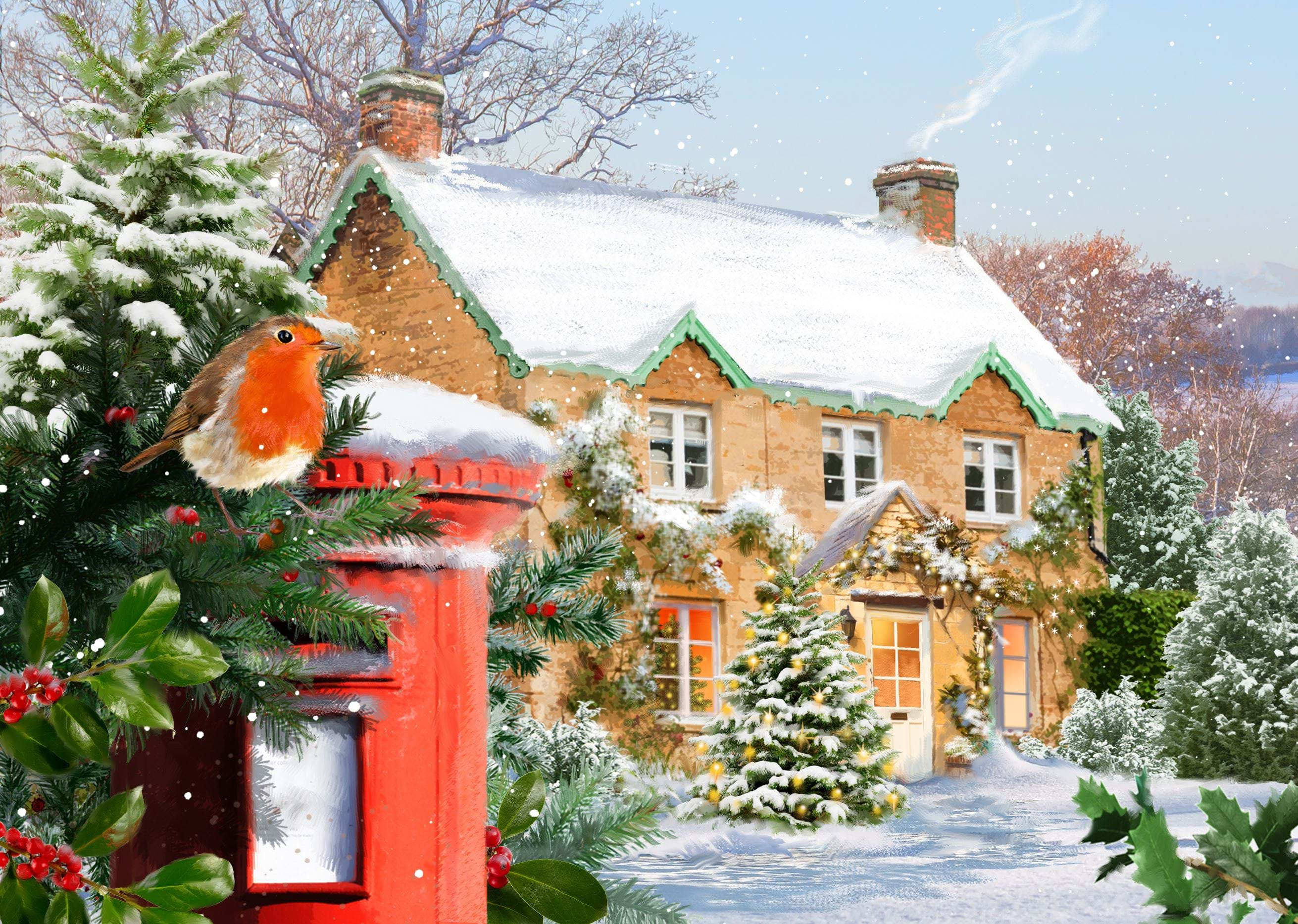 Robin on a Postbox - Personalised Christmas Card