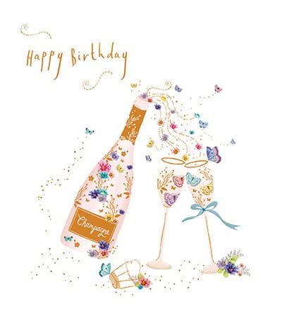 Floral Champagne Birthday Card