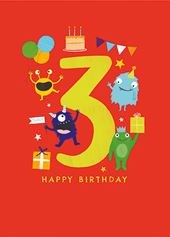 Monsters 3rd Birthday Card