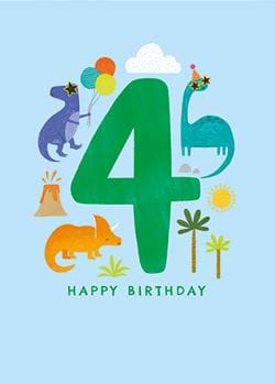 Dinosaurs 4th Birthday Card
