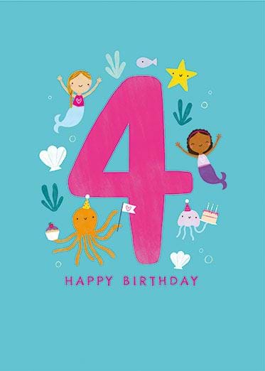 Mermaids 4th Birthday Card
