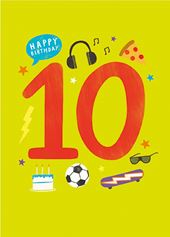 Pizza Party 10th Birthday Card