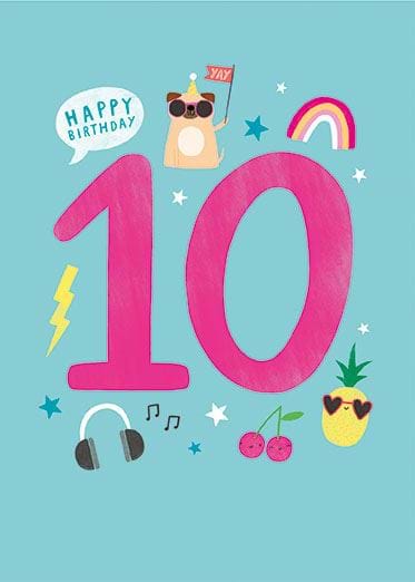 Pug Party 10th Birthday Card