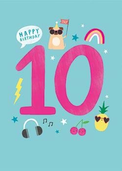 Pug Party 10th Birthday Card