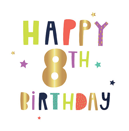 Colourful 8th Birthday Card