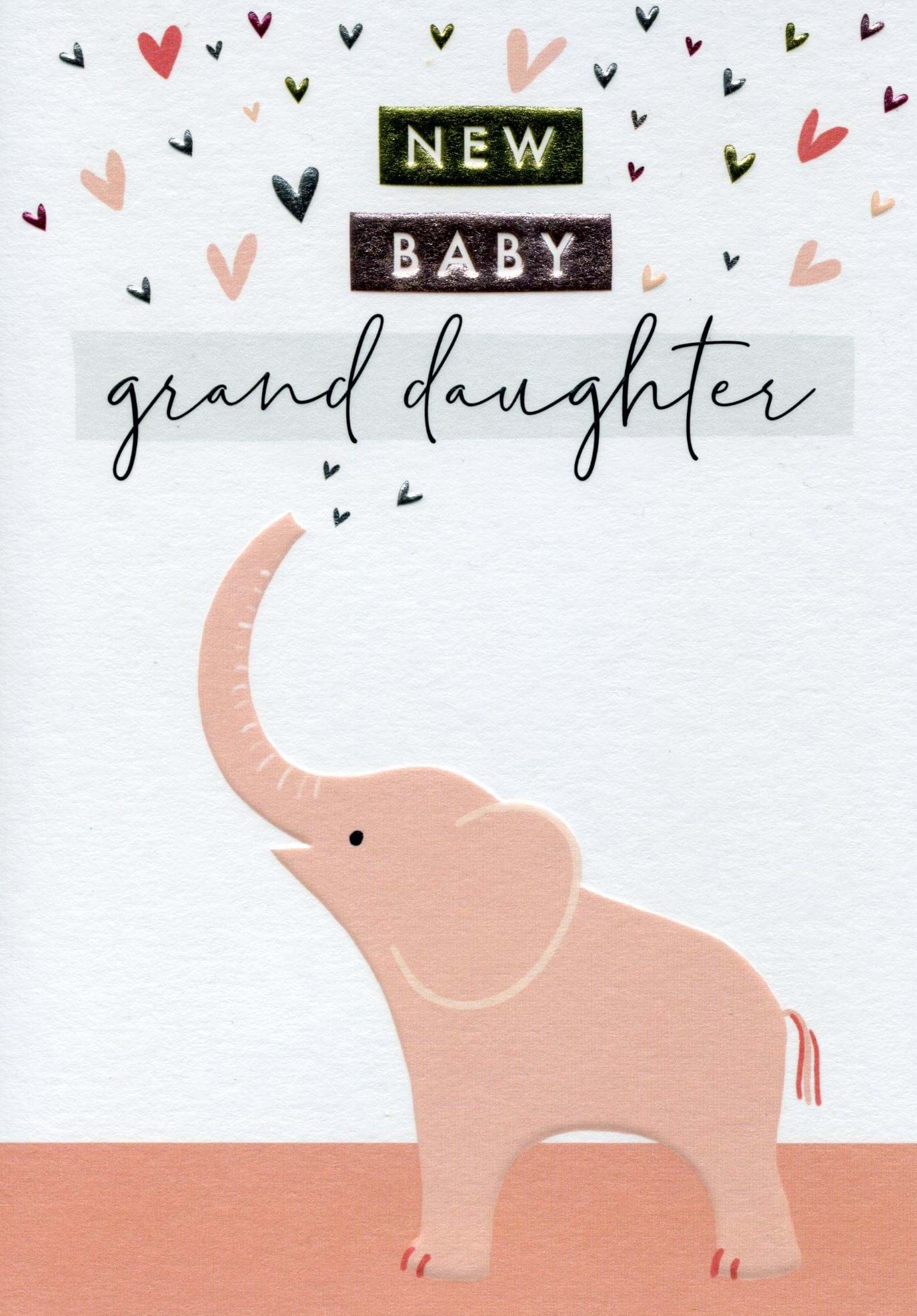Pink Elephant New Baby Granddaughter Card