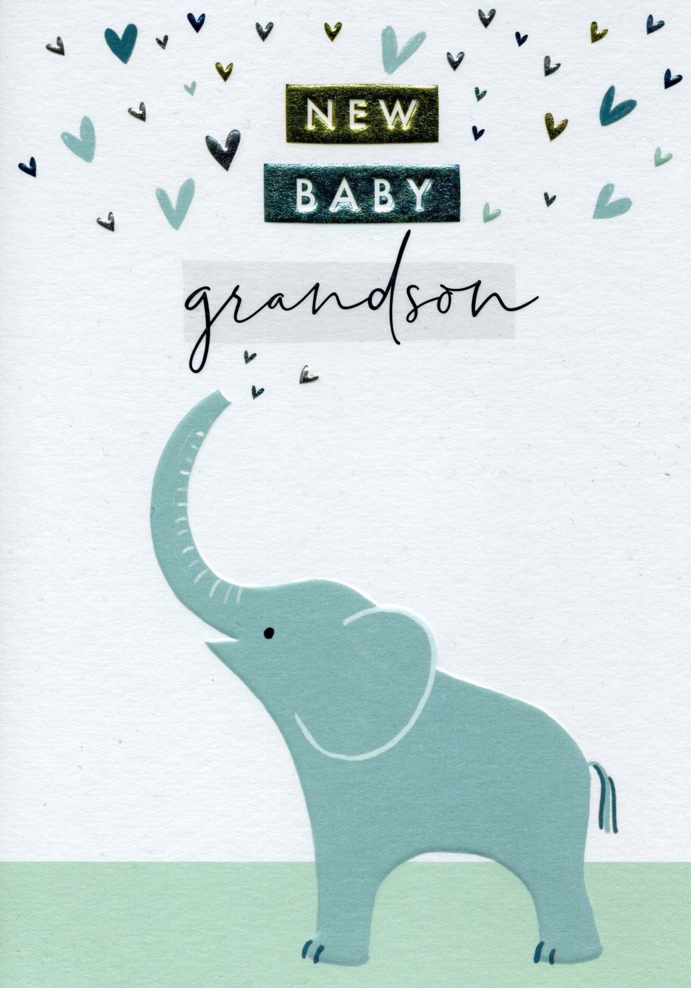 Blue Elephant New Baby Grandson Card