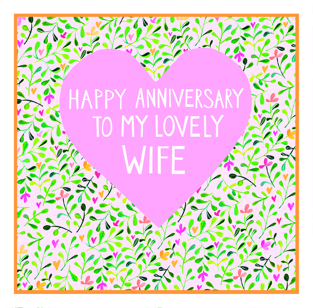 Pink Heart Wife Anniversary Card