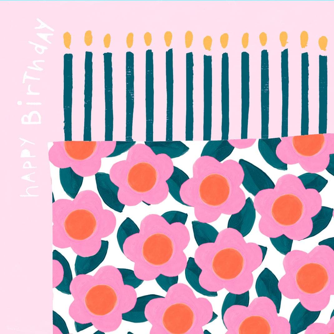 Pink Flower Cake Birthday Card