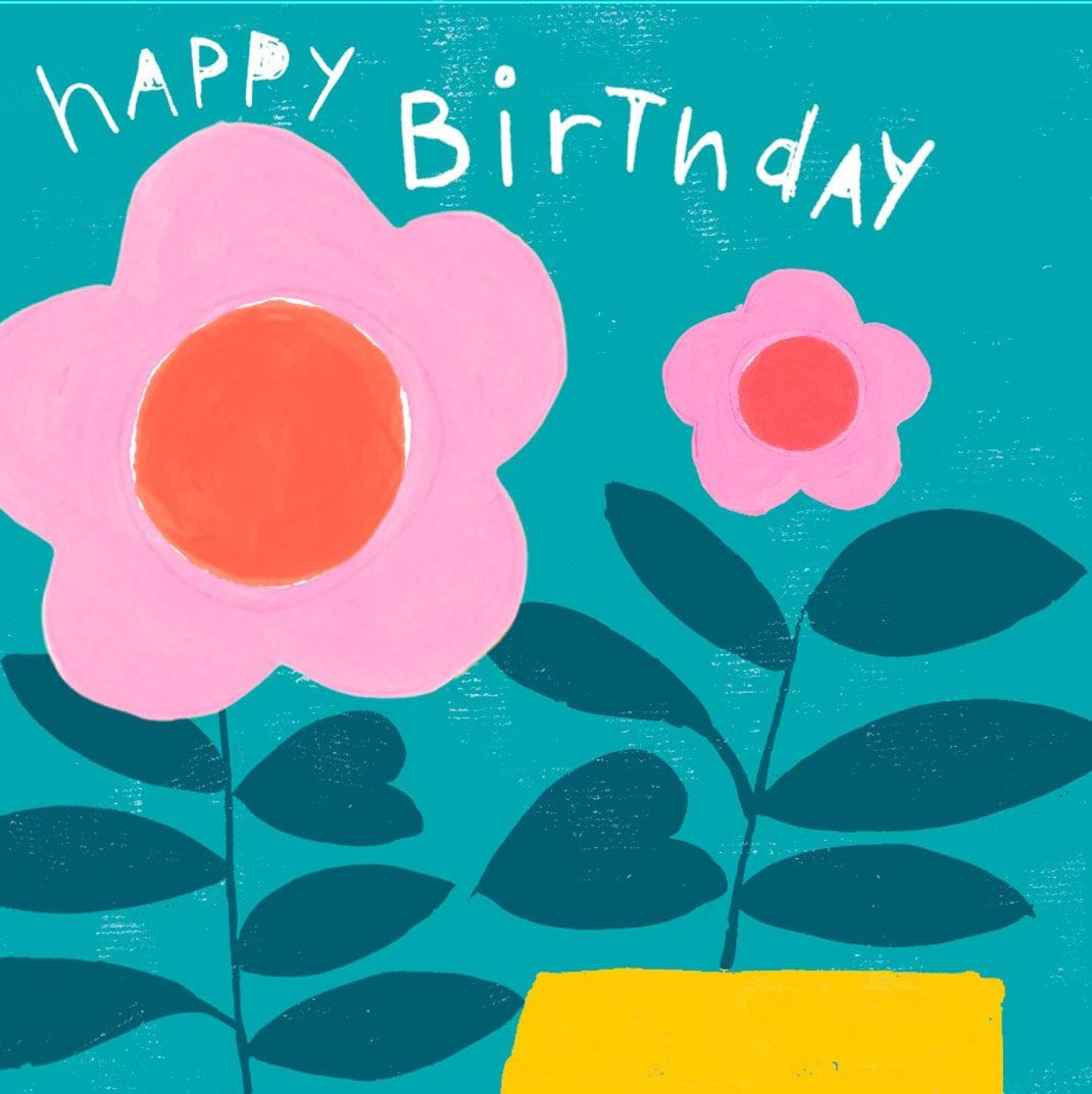 Neon Pink Flowers Birthday Card