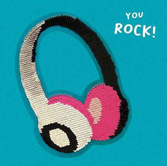 Headphones Sequin Patch Birthday Card