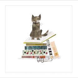 Cat Sitting on Books Greeting Card