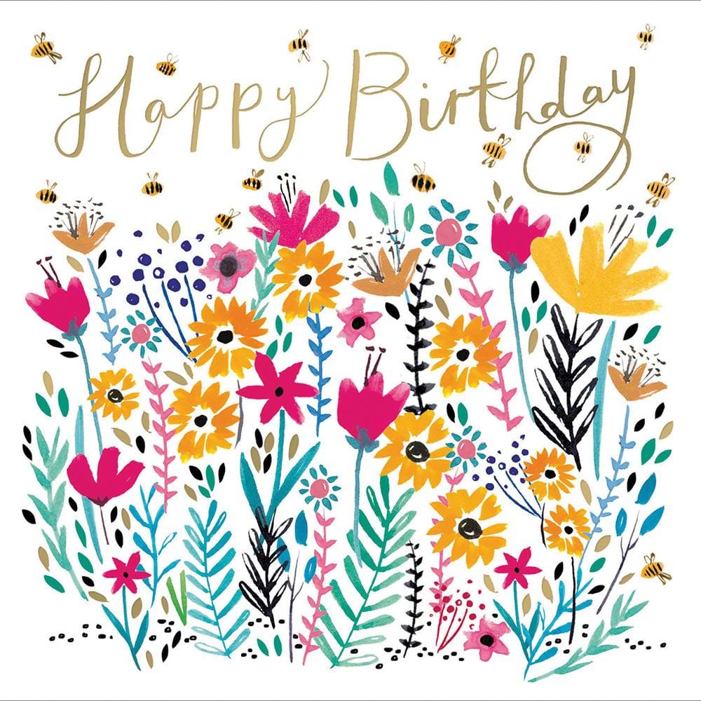Flowers and Bees Birthday Card