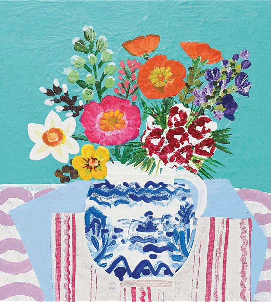 Flowers in a Blue and White Pot Greeting Card