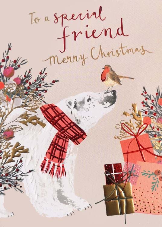 Polar Bear and Robin Friend Christmas Card